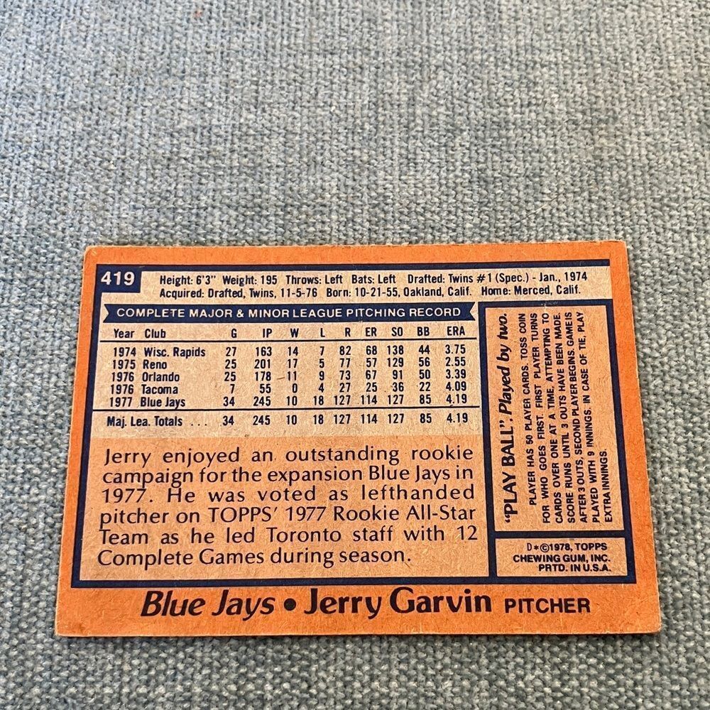1978 Topps Toronto Blue Jays Baseball Card Trading Card - Picture 2 of 2